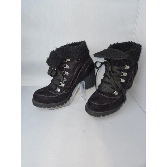 Jellypop Black Combat Ankle Boots Size 9.5M Lug Sole Heeled Sherpa Lined - Picture 5 of 14